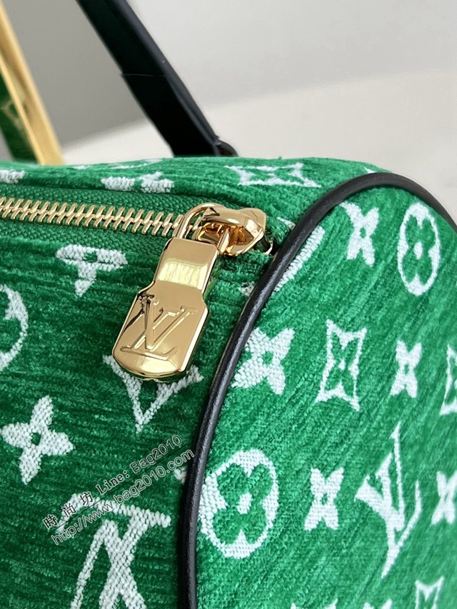 LV專櫃2023新款Nicolas Ghesquière手袋 M46206綠 路易威登Monogram提花絨布圓筒包 dn1112